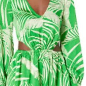Green and White Leaf Print Dress